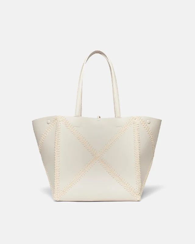 The Origami Tote - Alt-Nappa Crochet Tote - Off White/Creme Fashion-Forward Bags At Exclusive Promotional Prices The Origami Tote - Alt-Nappa Crochet Tote - Off White/Creme Fashion-Forward Bags At Exclusive Promotional Prices
