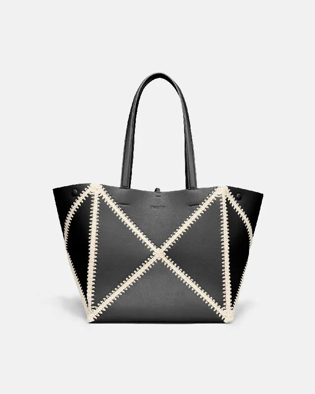 The Origami Tote - Alt-Nappa Crochet Tote - Black/Creme Unmissable Deals On High-Quality Designer Bags
