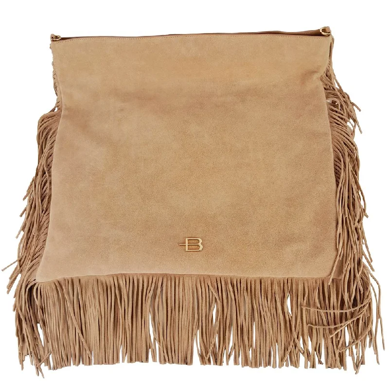 Baldinini Trend Chic Beige Suede Fringe Shoulder Bag Elegant Bags, Limited Stock