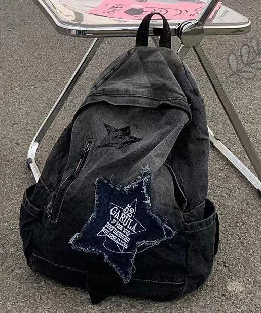 Fine Black Gradient Large Capacity Denim Backpack Bag Chic Handbags At Special Promotional Prices Fine Black Gradient Large Capacity Denim Backpack Bag Chic Handbags At Special Promotional Prices
